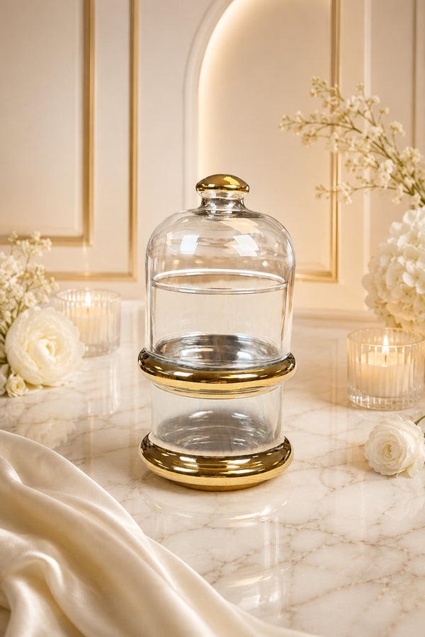 Biev Elegance Serisi Gold Detaylı Cam Kapaklı Dekoratif Şekerlik ve Sunumluk Kavanoz - Altın