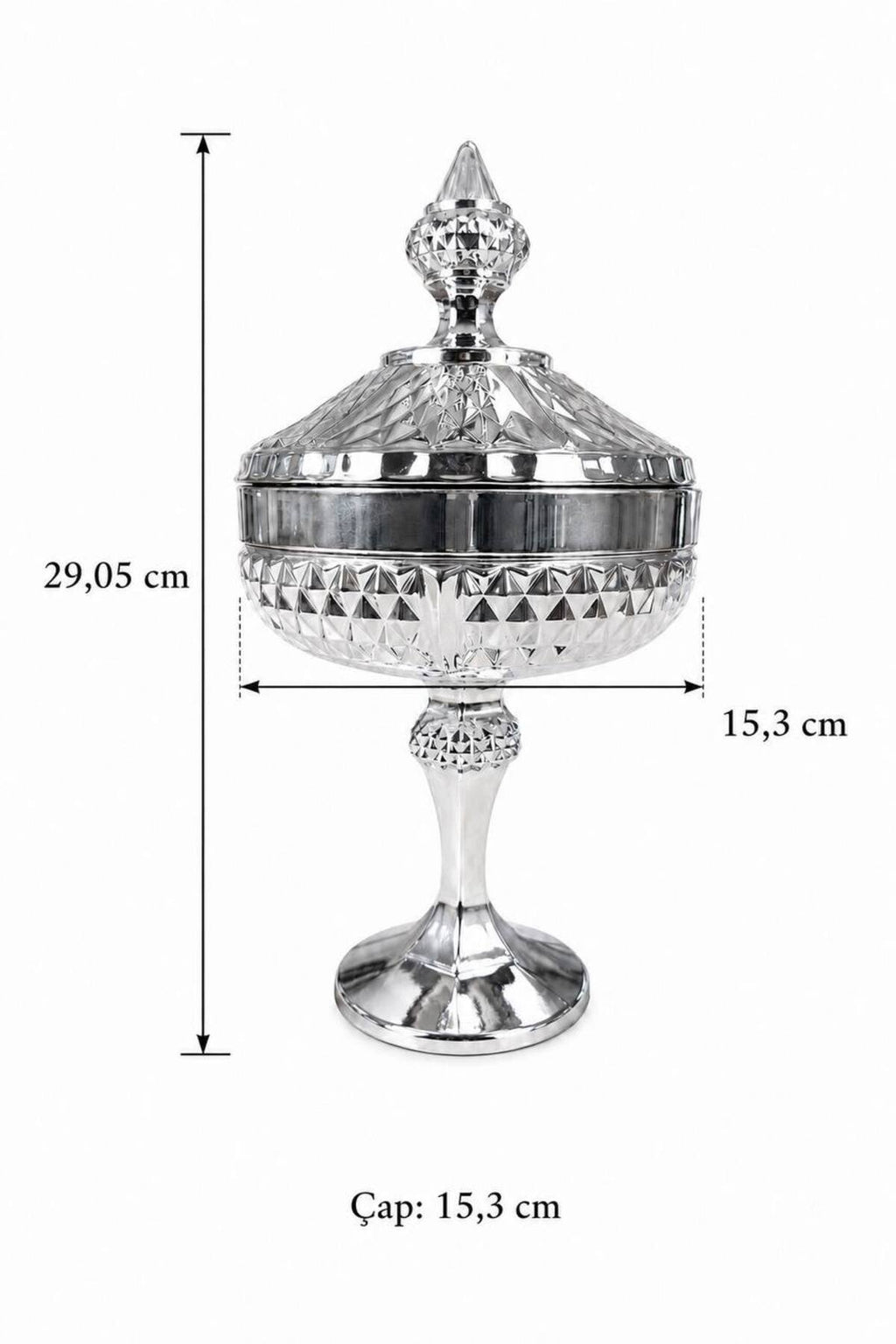 Royalis Serisi Gümüş Titanyum Kaplama Kapaklı Cam Şekerlik & Sunumluk