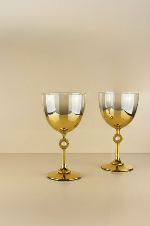 Ayça Series 6-Piece Glass Titanium-Coated Luxury Stemmed Modern Goblet Set - Elegant Party Cocktail Goblets - Gold