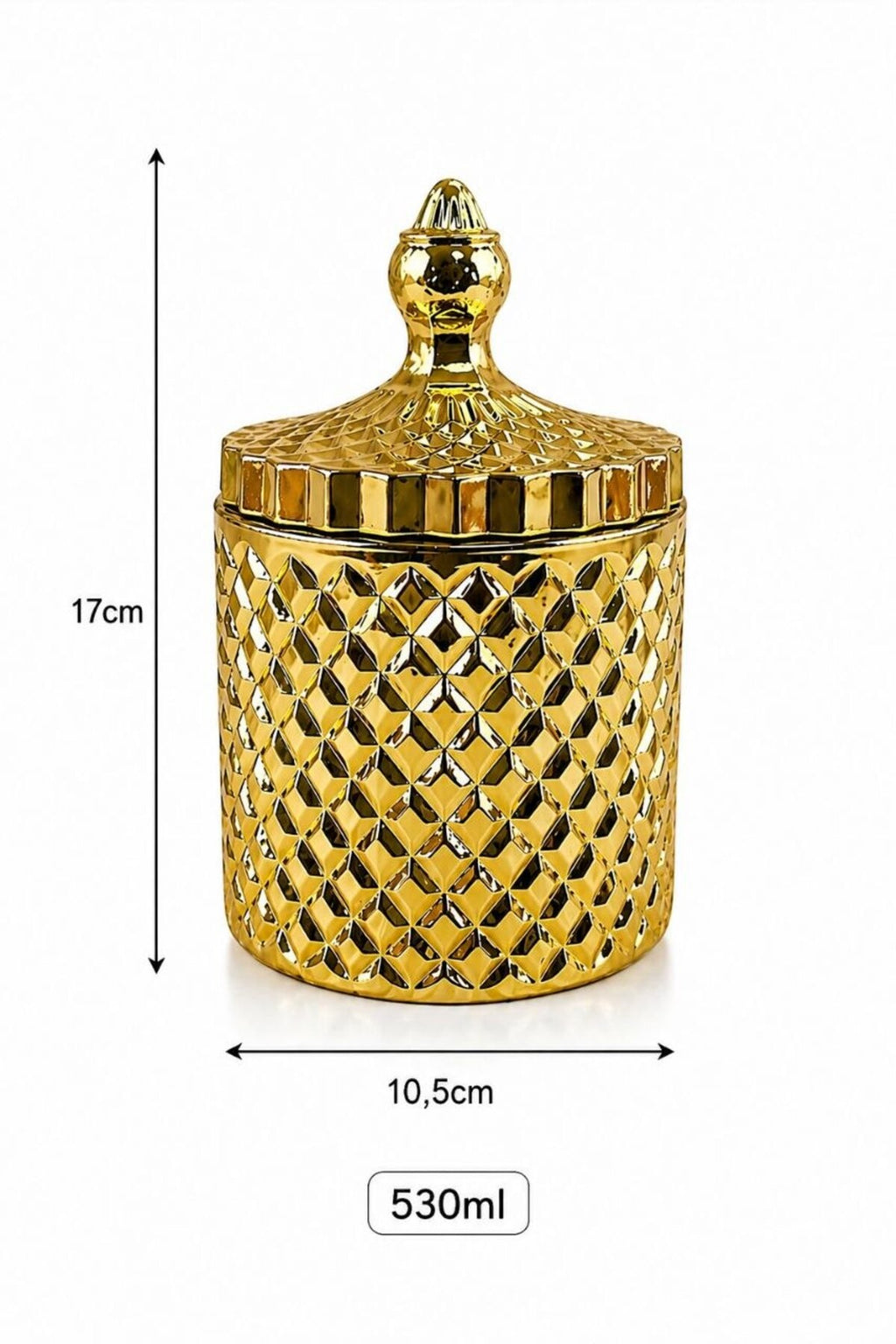 Diamond Serisi Large (Büyük) Cam Titanyum Kaplama Dekoratif Kavanoz - Şekerlik ,Hediyelik, Çeyizlik