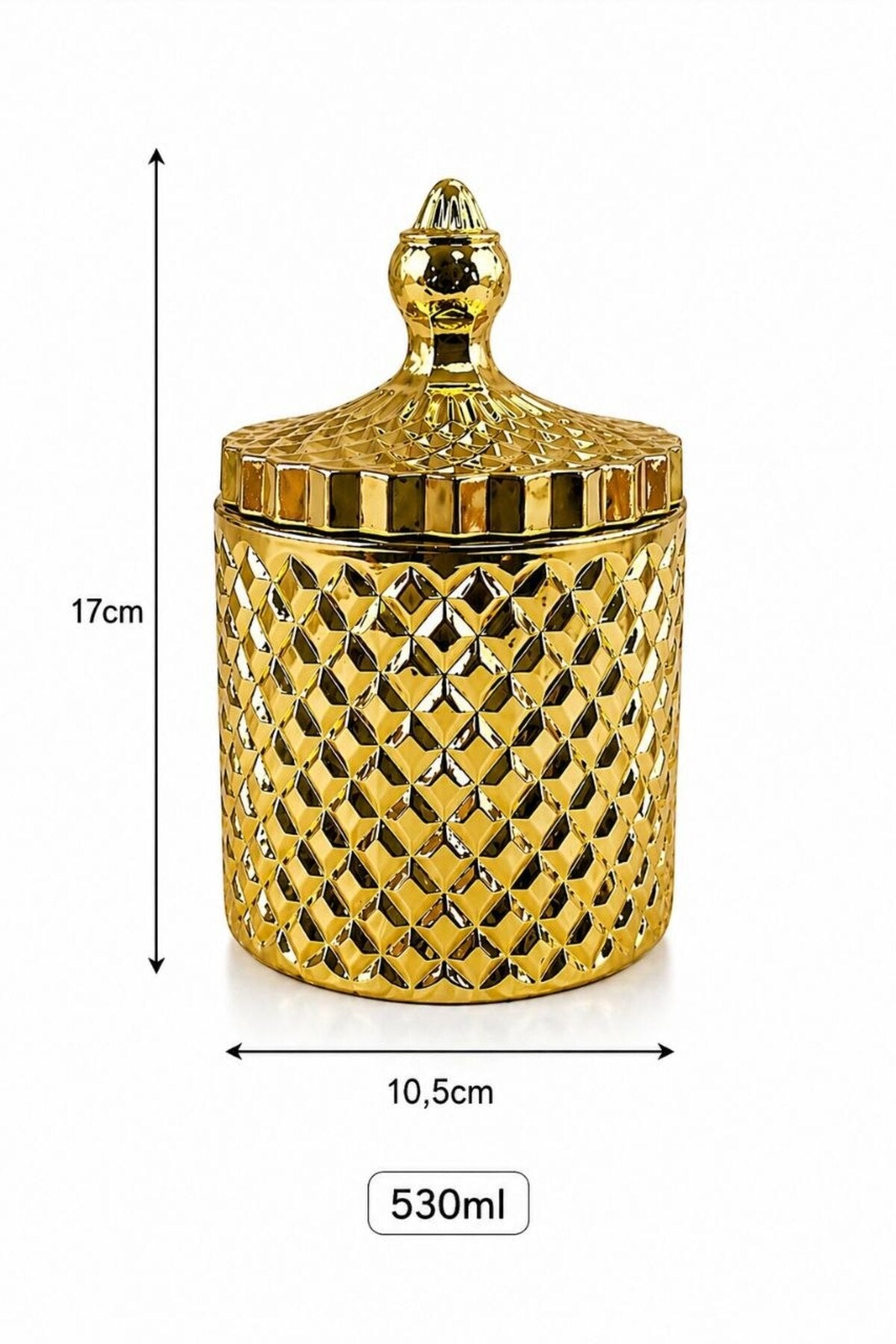 Diamond Serisi Large (Büyük) Cam Titanyum Kaplama Dekoratif Kavanoz - Şekerlik ,Hediyelik, Çeyizlik