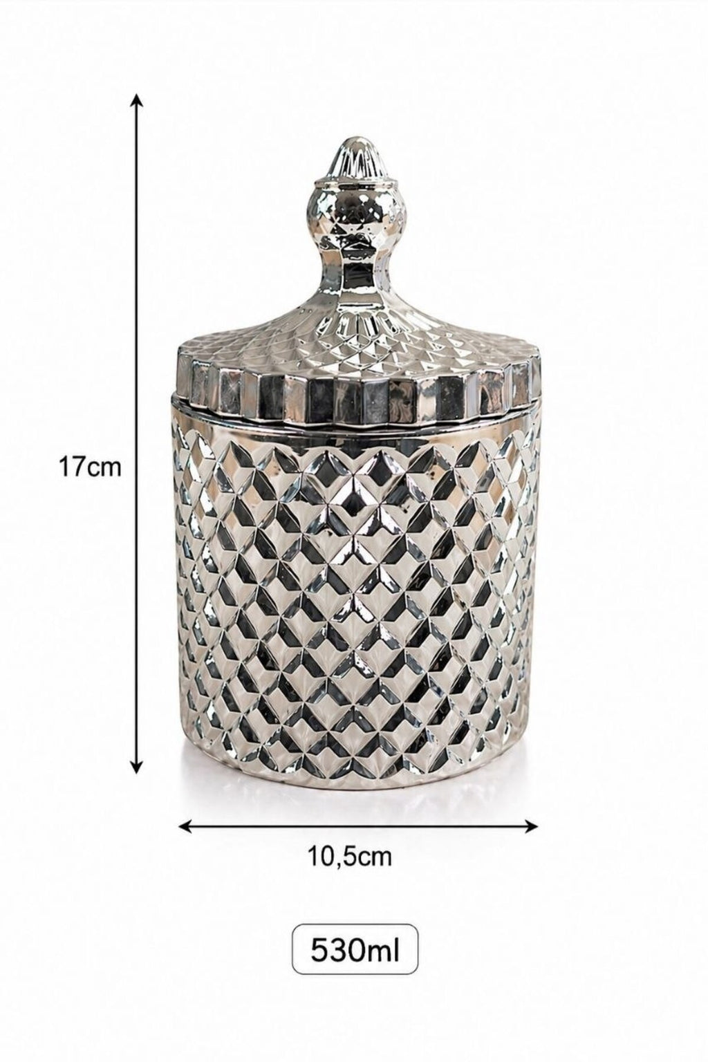 Diamond Serisi Large (Büyük) Cam Titanyum Kaplama Dekoratif Kavanoz - Şekerlik ,Hediyelik, Çeyizlik
