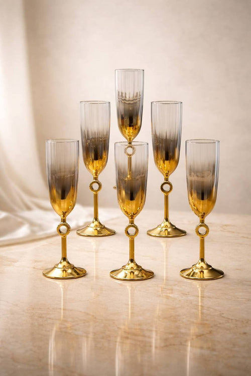 Ayça Series 6-Piece Glass Titanium-Coated Luxury Stemmed Glass Set – Modern & Elegant Design - Gold
