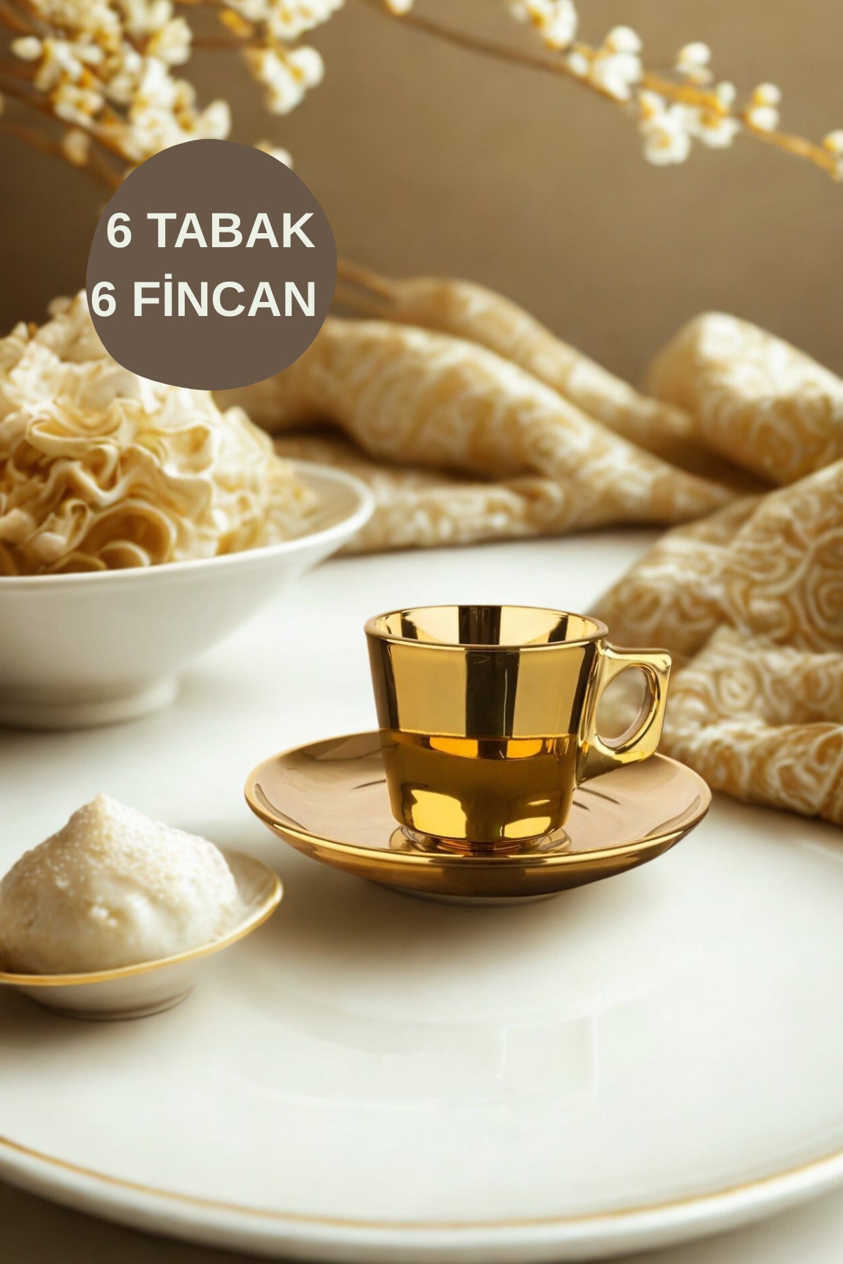 Işıl Serisi Cam Titanyum Kaplama Modern Türk & Filtre Kahve Fincanı - 12 Parça - 6 Kişilik-Hediyelik