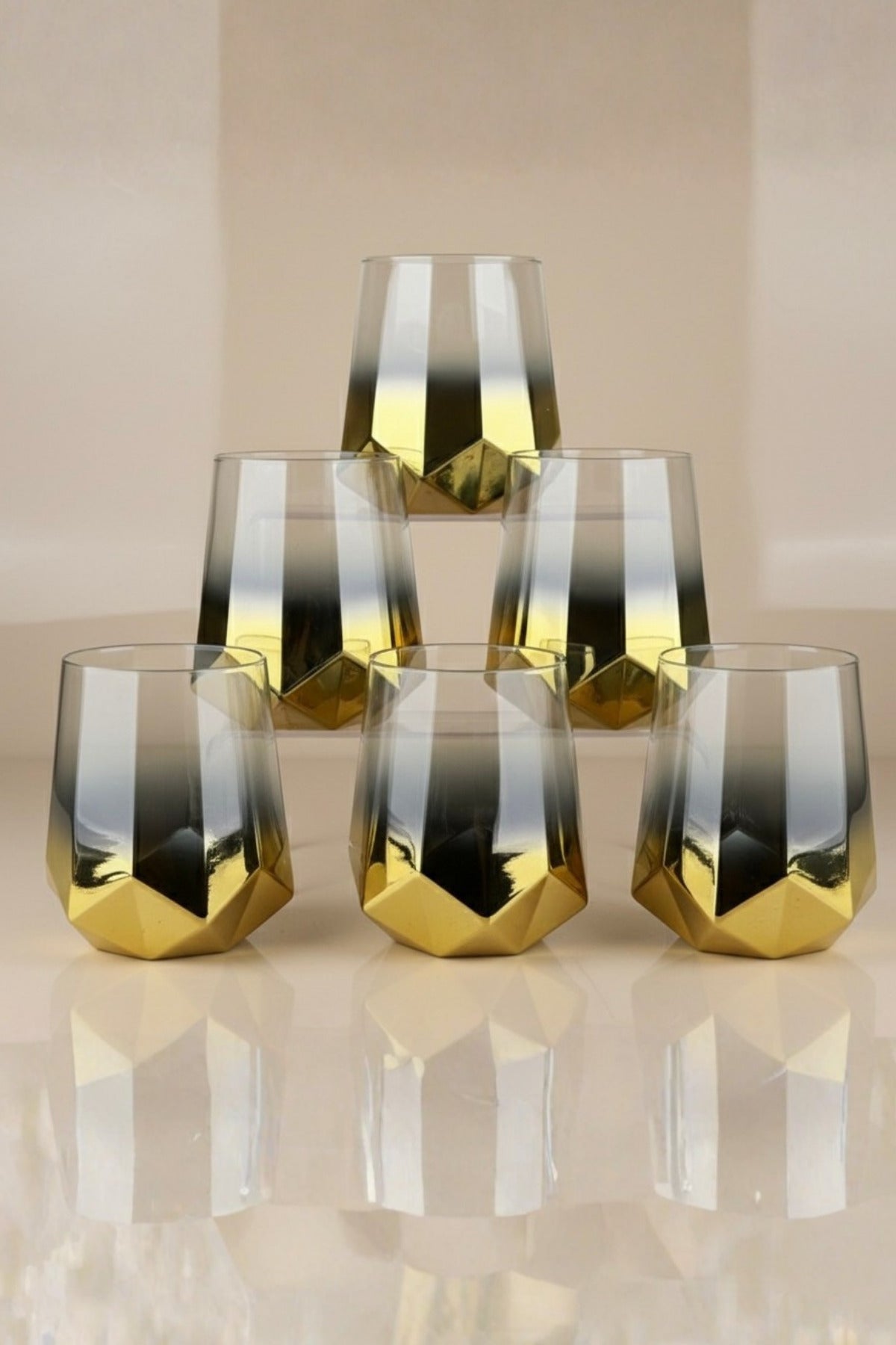 Amber Serisi Titanyum Kaplama Modern Su Bardağı 6’lı Premium Set - 6 Kişilik-Hediyelik