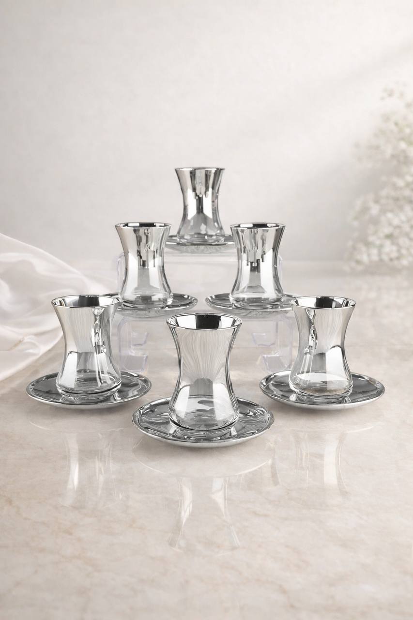 rova tr Simge Serisi Cam Titanyum Kaplama 6 Kişilik Çay Bardağı Seti - Modern Şık Çeyizlik Set