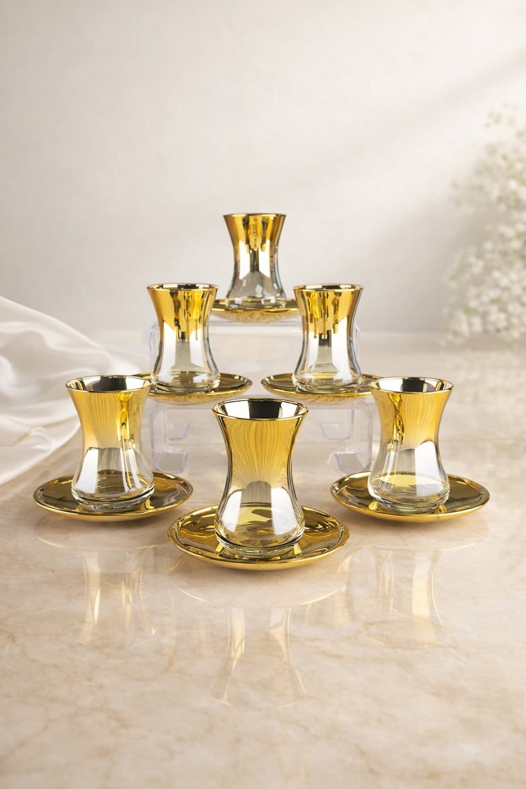 rova tr Simge Serisi Cam Titanyum Kaplama 6 Kişilik Çay Bardağı Seti - Modern Şık Çeyizlik Set