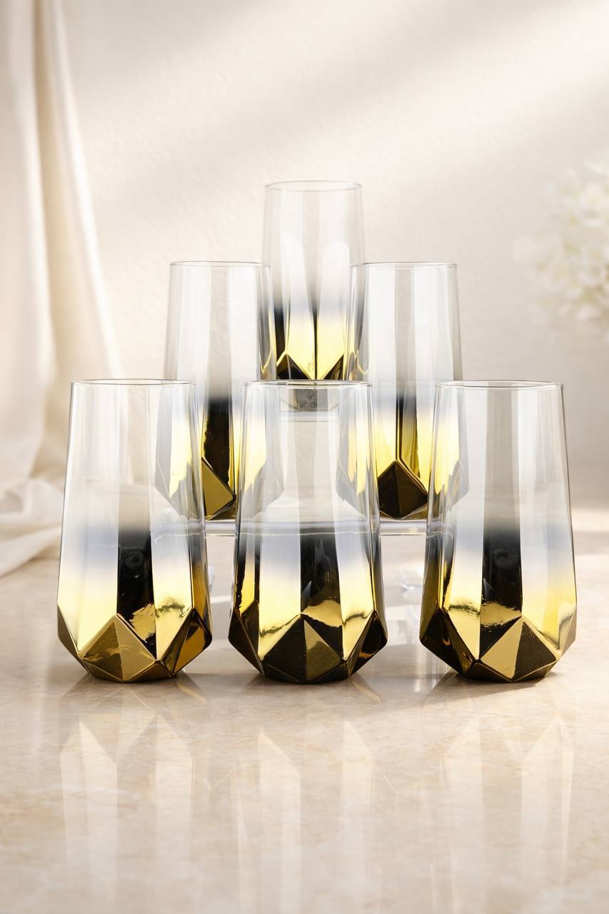 rova tr Amber Serisi Titanyum Kaplama Modern Su Bardağı 6’lı Premium Set - Hediyelik