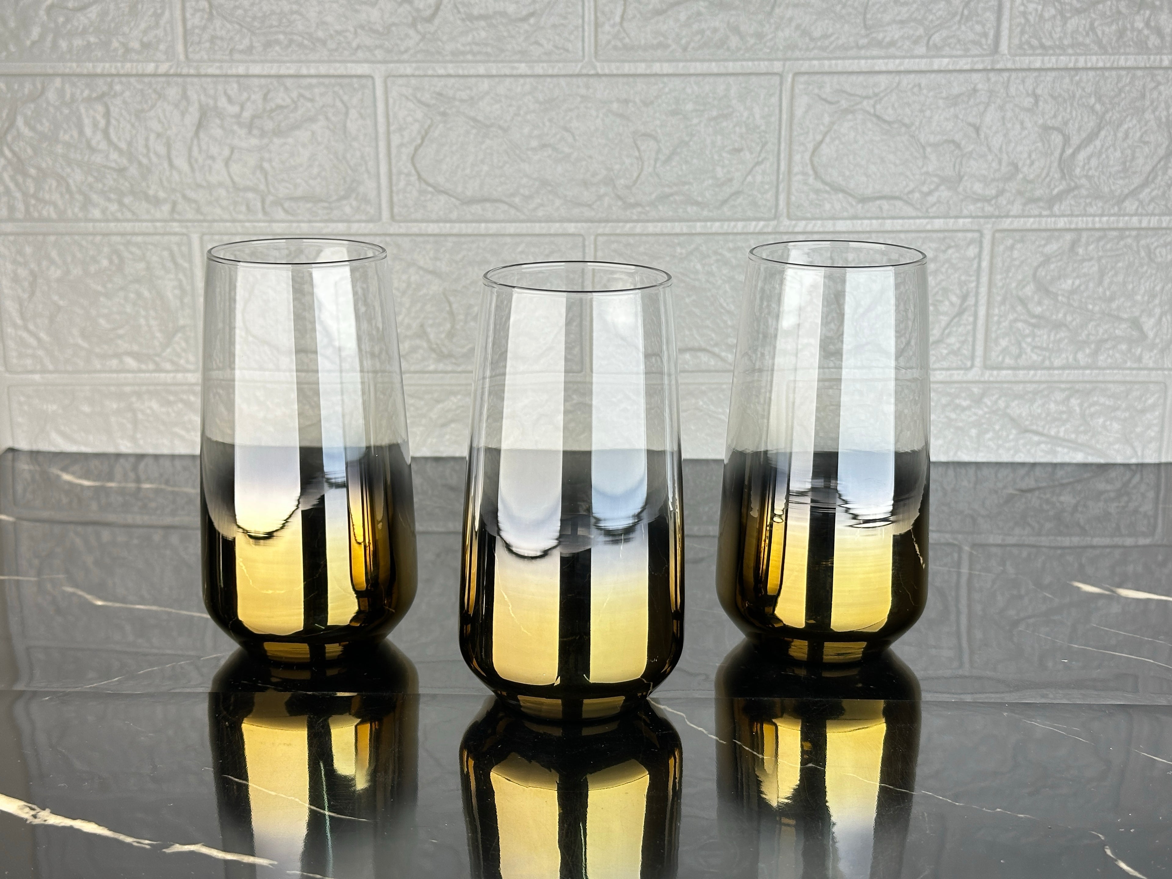 rova tr Lal Büyük Serisi Titanyum Kaplama Cam Modern Bardak- 3 Adet Su Bardağı