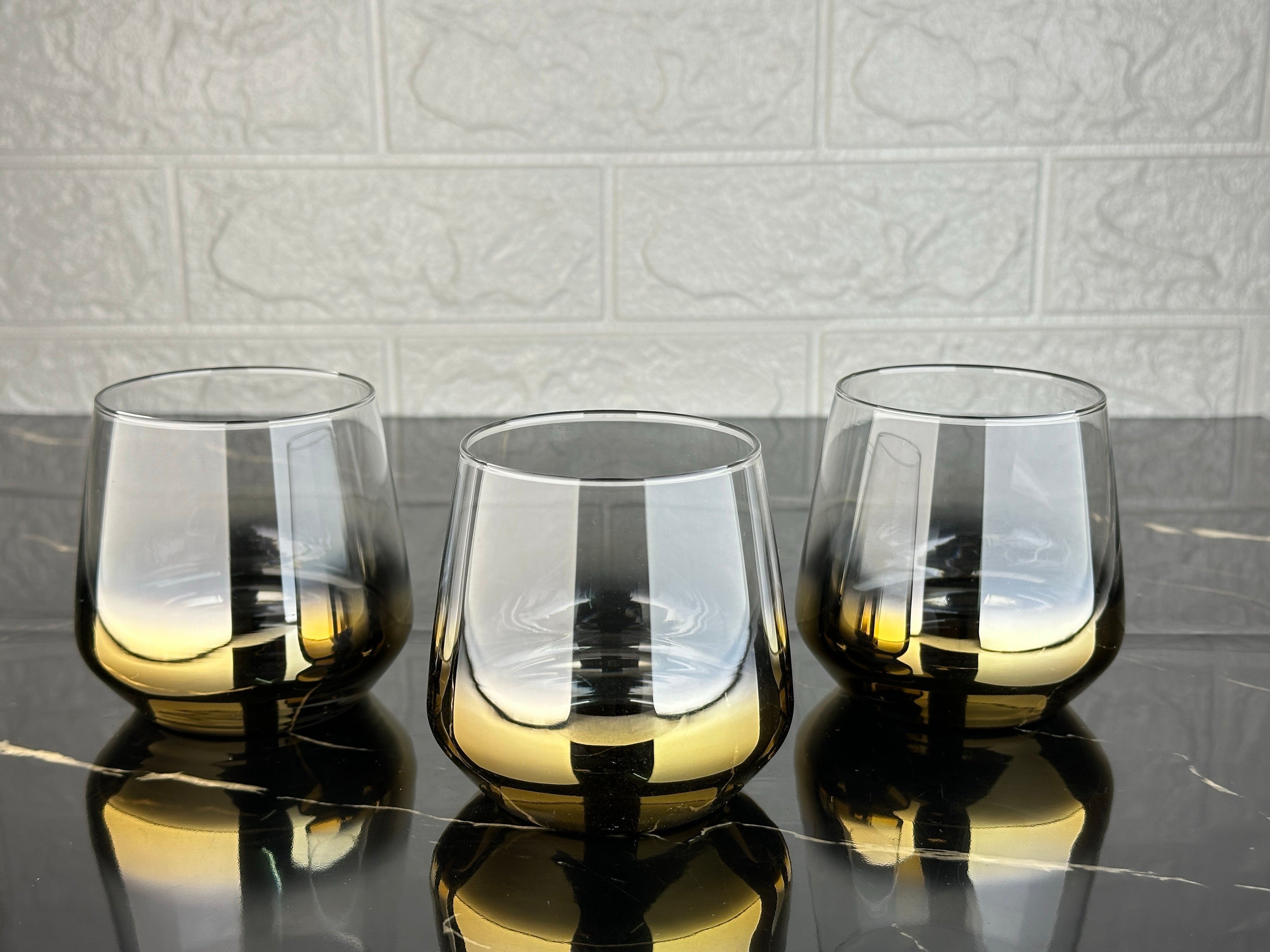 rova tr Lal Küçük Serisi Titanyum Kaplama Cam Modern Bardak- 3 Adet Su Bardağı