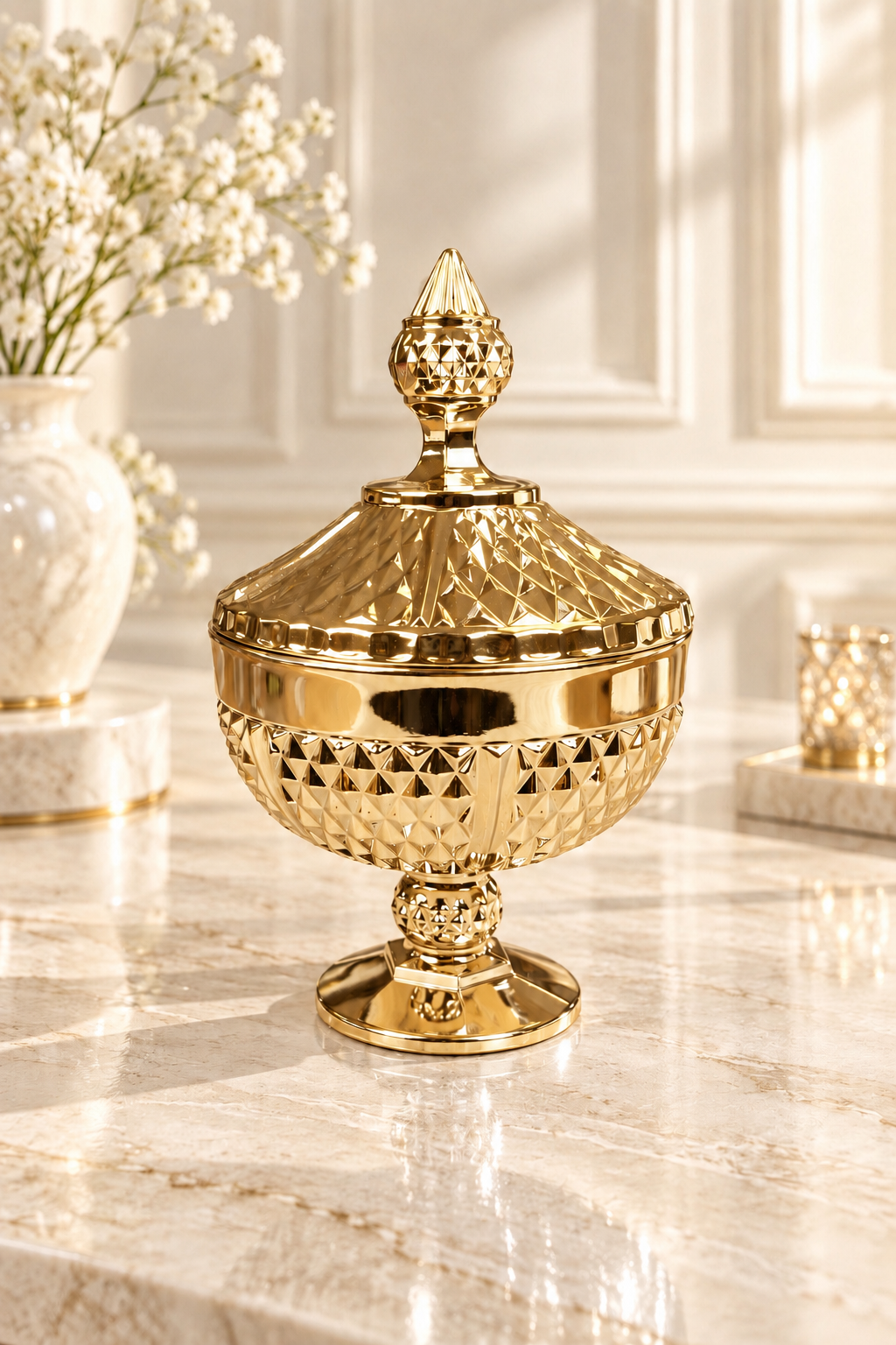 Diamond Footed Serving Bowl with Lid