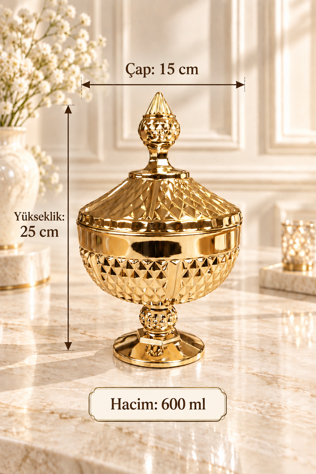 Diamond Footed Serving Bowl with Lid
