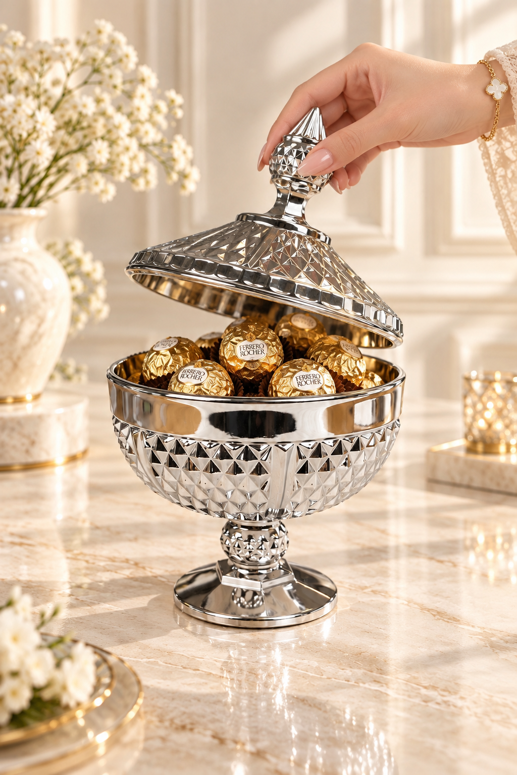 Diamond Footed Serving Bowl with Lid